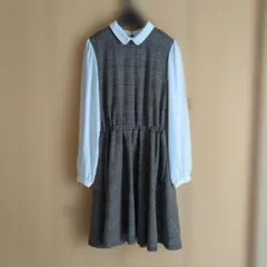 チェック柄長袖ミニワンピース