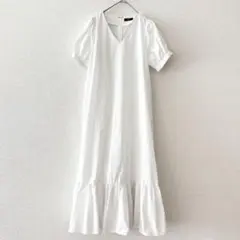 ベースメントオンライン ロングワンピース 白 F フレア フリル パフスリーブのサムネイル