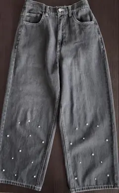 週末セール！パール付きワイドデニムパンツ