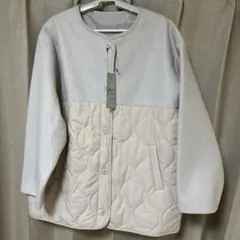 ゆったりサイズ☆キルティング切り替えコート　アイボリー　オーバーサイズ