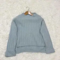 7-IDconcept. リブニット ハイネック くすみブルー キレイめ