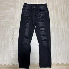 ダメージ加工 ブラックデニムパンツ