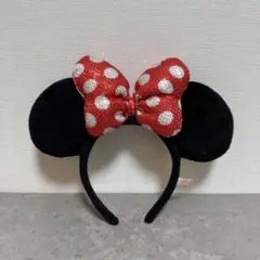 ディズニーリゾート ミニーマウス カチューシャ スパンコール レッド 赤