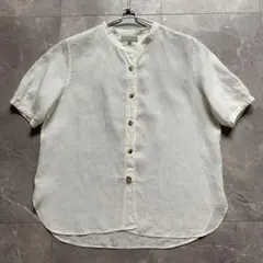【美品】マーガレットハウエル リネン100% バンドカラー シャツ パフスリーブ 美品 マーガレットハウエル シャツ リネン100% バンドカラー
