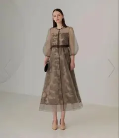 【LEJA】チュールパイピングリーフベルトAラインワンピースドレス 結婚式