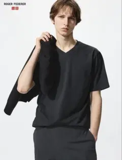 ユニクロ エアリズム コットン Tシャツ Vネック ブラック L