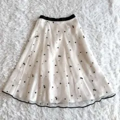 フレアスカート(9)アイボリー レディース 花柄刺繍 ゆったり