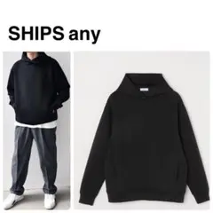 SHIPS any ダンボール スナップ プルオーバー パーカー 24FW 黒
