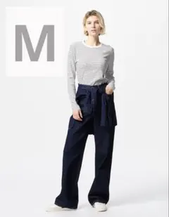 UNIQLO ユニクロ　ソフトリブボーダークルーネック　ホワイト　M