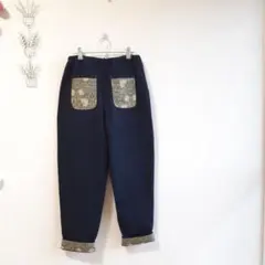 ハンドメイド☆1点もの[M∼L] インディゴデニム切り替えパンツモリスピンパネル