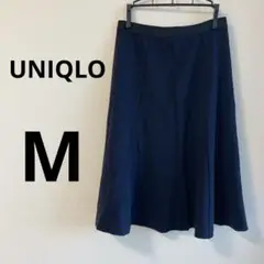 UNIQLO 【M】ネイビー ひざ丈　フレアスカート 膝丈