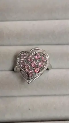 ハート型ピンクストーンリング シルバー刻印 11号