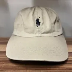 90s ポロ ラルフローレン キャップ ダメージ加工 ベージュ 革ベルト