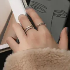 2点セット ジルコン シルバー925 レイヤー リング 保存袋付き C258-2