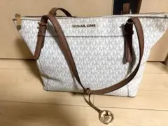 2607-165｜マイケルコース トートバッグ レザー ホワイト×ブラウン 
