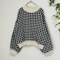 GRL (グレイル) ハウンドトゥース柄ニットセーター 【M】ゆったり