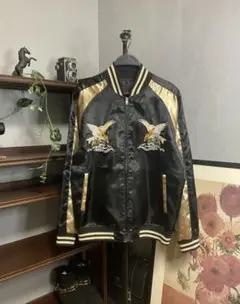一心和鏡　スカジャン 黒/金 鷹 刺繍　デザイン