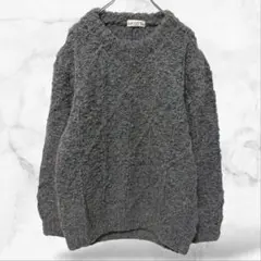 【LAMATTA】長袖ニット グレー(M)総柄 秋冬春 ウール混 ゆったり 上