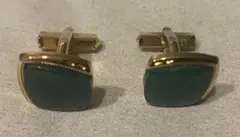 カフスボタン グリーン ゴールドカラー ヴィンテージ風 フォーマル