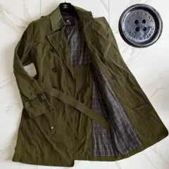 人気◆バーバリーブラックレーベル トレンチコート ベルト付 背抜き XL カーキ