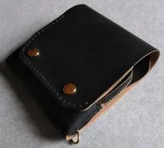 茶芯 染め★スマート・トラッカーウォレットＬ改　ブラック★栃木レザーヌメ革