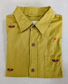 メンズ 長袖シャツ マスタードイエロー 刺繍 M 薄手