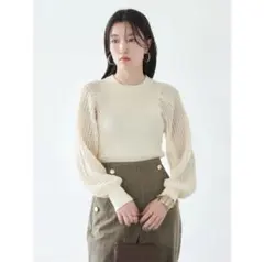 アースミュージックアンドエコロジー 袖シアーニットプルオーバー アイボリー S