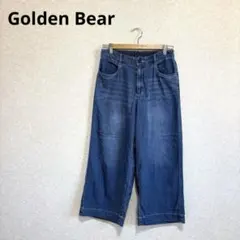 Golden Bear ワイドデニムパンツ バックゴム ブルー ウエスト67のサムネイル
