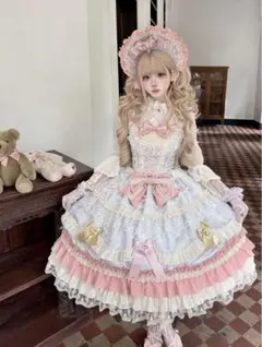 【白茶少女】ゴスロリ・ロリータドレス ロリィタドレス　JSK 甘ロリ　ブルー