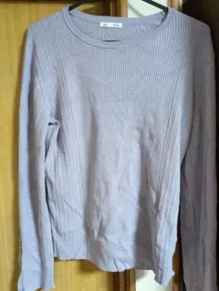 薄紫 リブ編み 長袖セーター