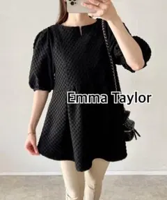 Emma Taylor イージーケア ペプラムジャガードチュニック エンボス 黒のサムネイル
