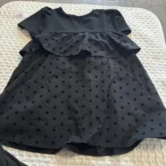 ブラック ドット柄 フリル 半袖トップス　しまむら