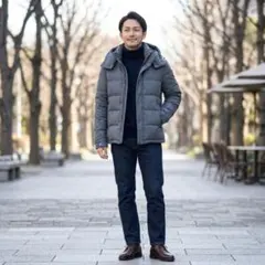 G7348*ユナイテッドアローズ☆ウール混☆ダウンジャケット☆グレー☆フード