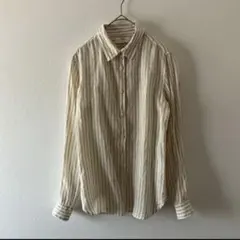 未使用品☆ユニクロ プレミアムリネンシャツ S 白×ベージュストライプ　羽織り