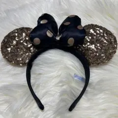 Disneyミニー耳カチューシャ 黒と金色キラキラカチューシャ