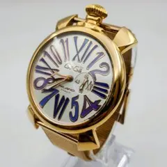 美品 稼働品 ガガミラノ マヌアーレ 46MM ゴールド 電池式 腕時計 メンズのサムネイル