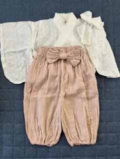 ベビー袴　白レース×くすみピンク　ひなまつり　お正月