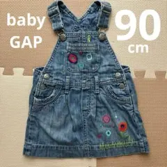ベビー ジャンバースカート デニム baby gap 90cm 花柄刺繍