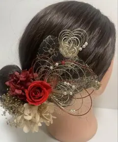 856.成人式　卒業式　水引髪飾り　プリザーブドフラワー