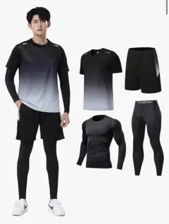 【新品未使用】スポーツウェア ランニングウェア 上下4点セット 男女兼用 L