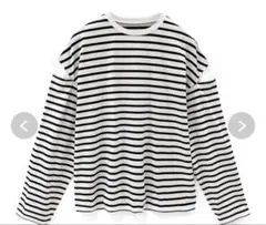 【GRL】ボーダー柄ショルダースリットルーズトップス　fo1647