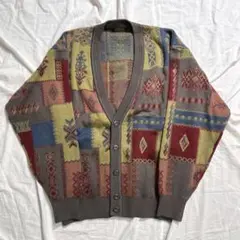 90s ARAMIS 総柄 ウールニットカーディガン アメカジ レトロ古着のサムネイル