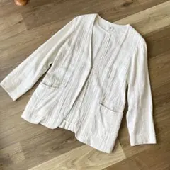 ロク　リネンノーカラージャケット　麻　ベージュ　ナチュラル アイボリー 薄手