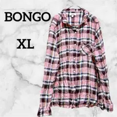 美品✨BONGOチェック長袖シャツ 【XL】ピンク系 着やすい レディース