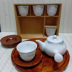 有田焼き 蛍彫り 急須湯呑み5客揃・漆塗茶托5枚のおまけ付