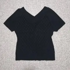 Vネック 半袖ニット ブラック