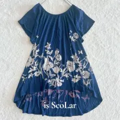 is ScoLar チュニックワンピース　半袖　花柄　フレア袖　体型カバー　M
