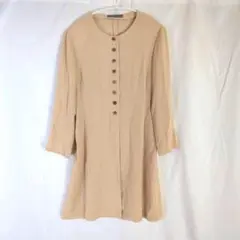 美品◎SURE LADY　薄手　ノーカラーチュニック　ジャケット　ベージュ　S