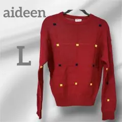 一点限り✨aideen 赤 幾何学模様 長袖セーター　【L】レッド　あか