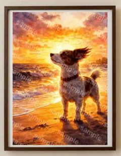 【水彩画アート】潮風にほどける夕暮れの足跡 2L版写真用紙